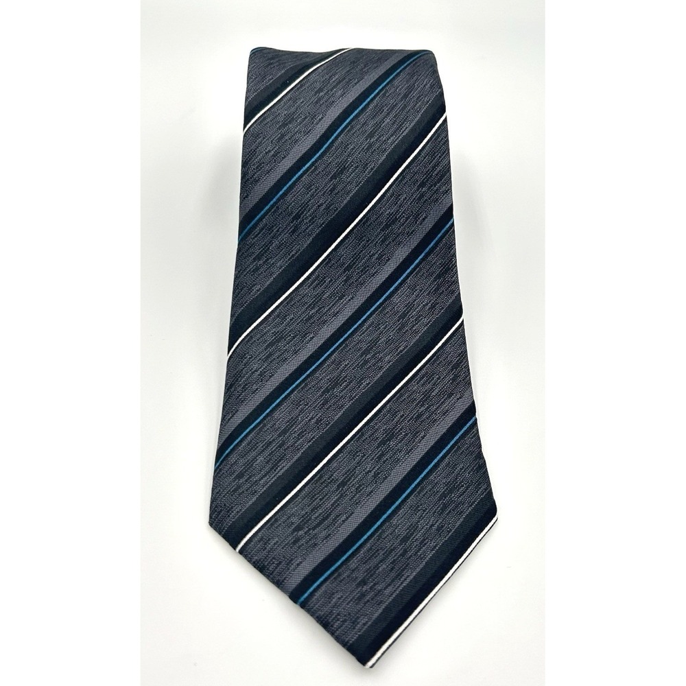 Marc Anthony 100% Silk Narrow Men's Neck Tie Black Gray Tonal Stripe 3W 58L